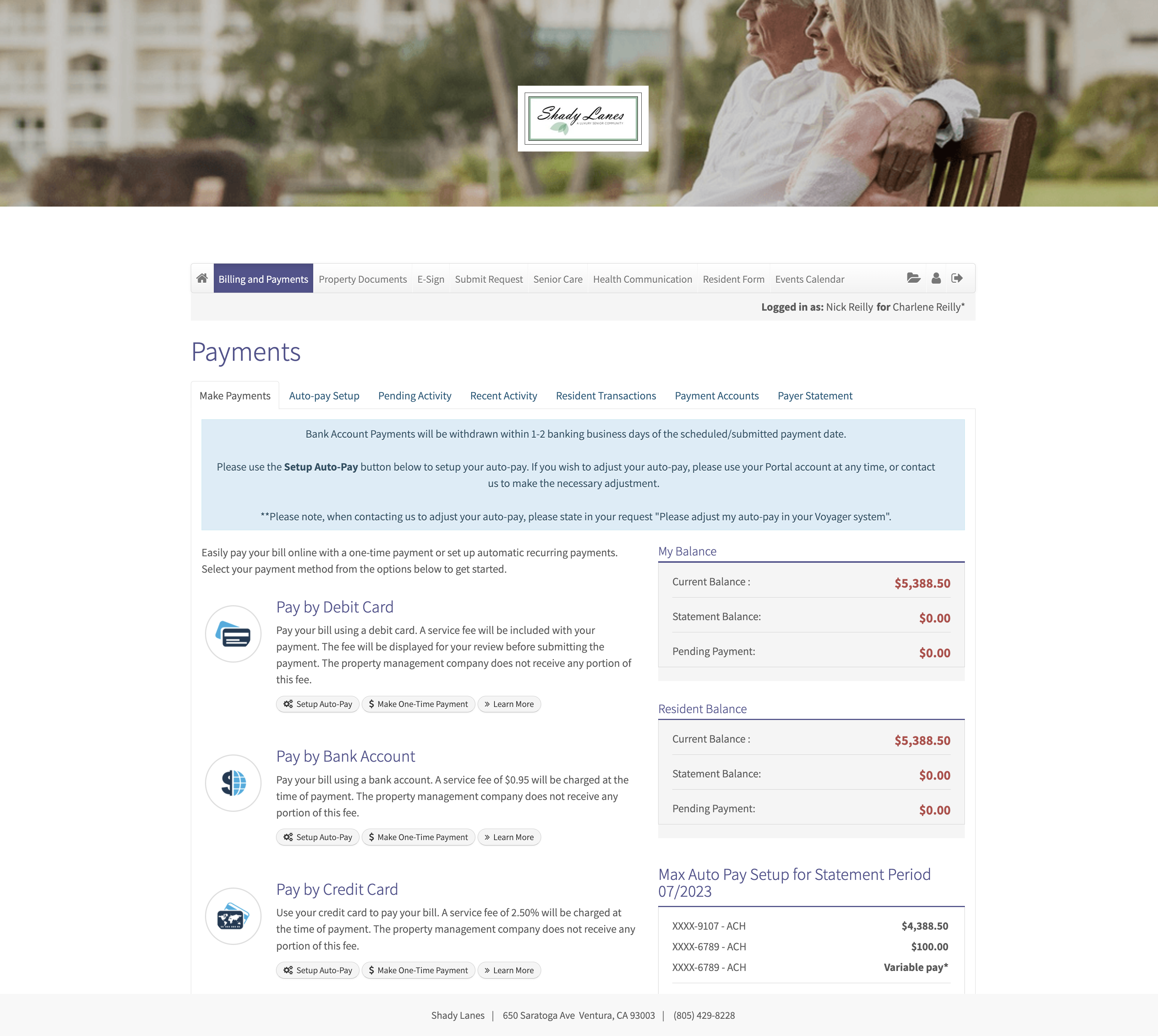 screenshot of Yardi Senior Living Suite